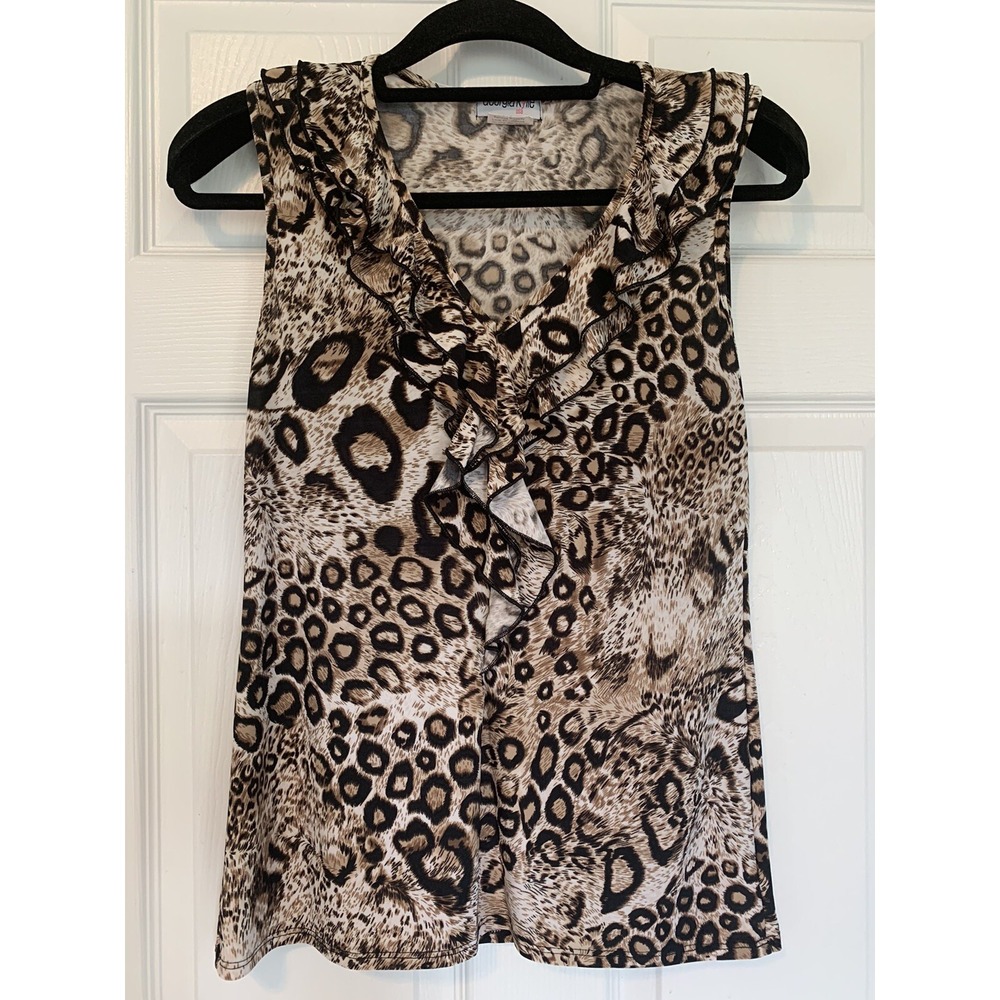 Vintage Georgia Rylie Blouse Leopard Animal Print V-Neck Size Small USA Stretch